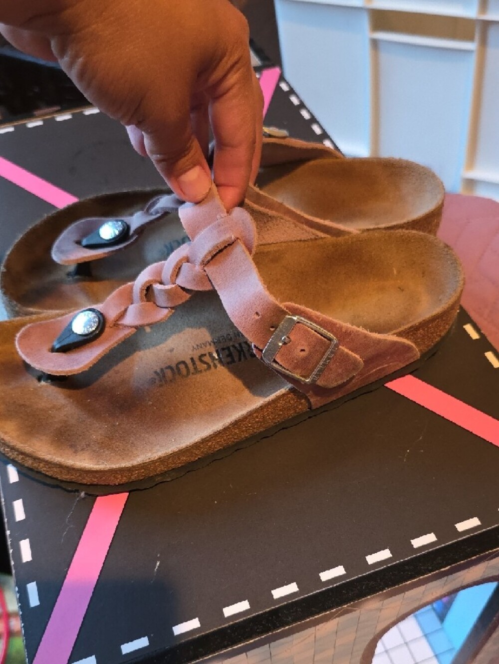 Birkenstock Pink Braided Suede Thong Sandals - Picture 2 of 10